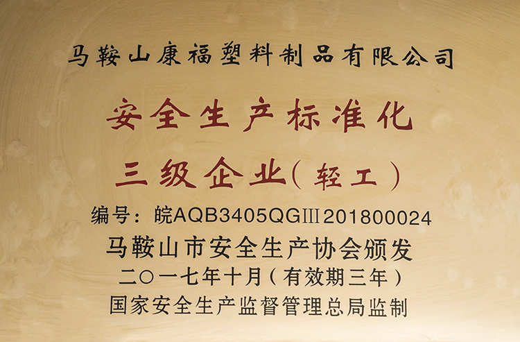 2017年度榮獲安全生產標準(zhǔn)化三級企業(輕工)